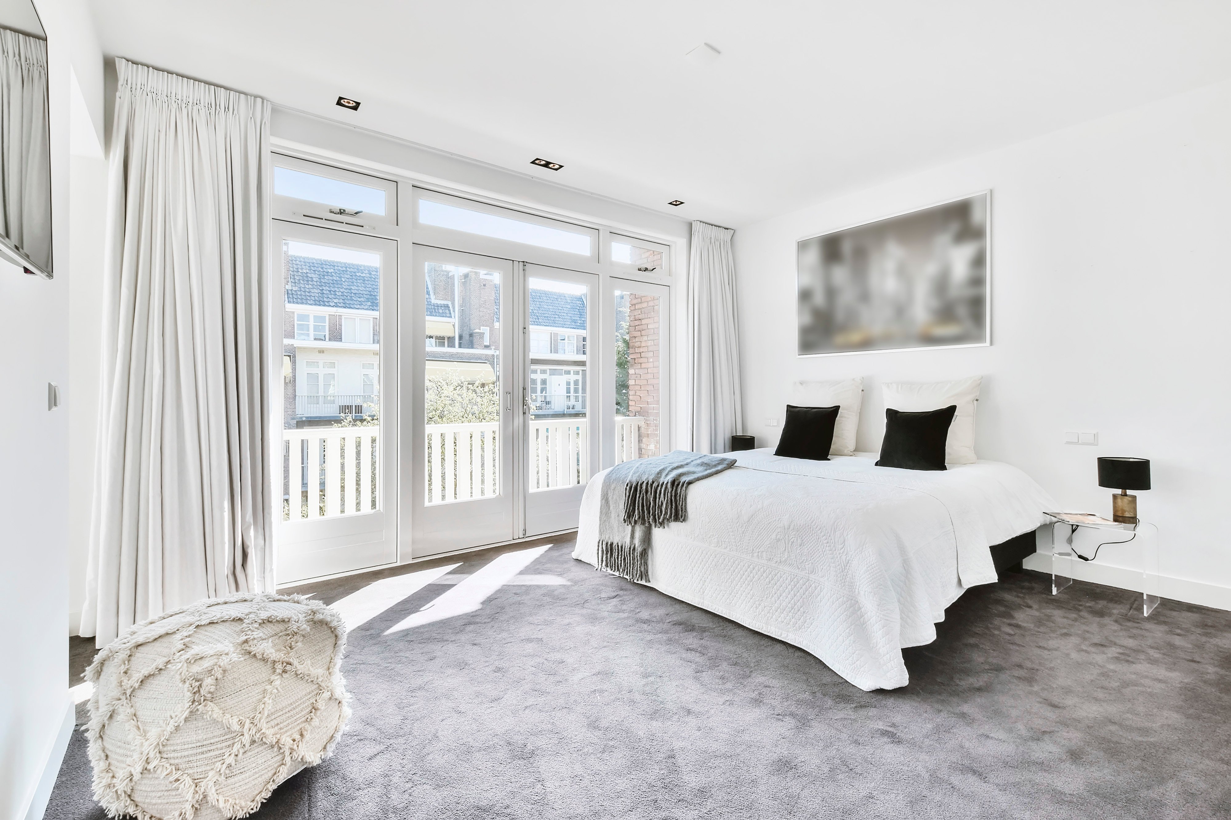 Bright Sun Lit Bedroom with Carpet